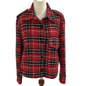 Zara Women's Size L Red Long Sleeve Button Front Plaid Cropped Jacket EUC